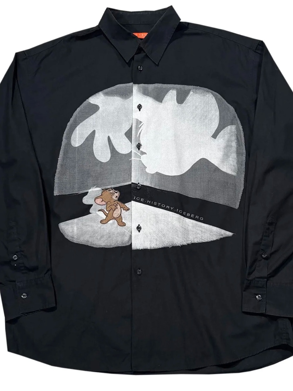 Vintage Iceberg History Tom & Jerry Black Button Down Shirt (Size XXXL)